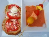 Recette Gaspacho et tartine de chévre avec sa brochette de fruits!!